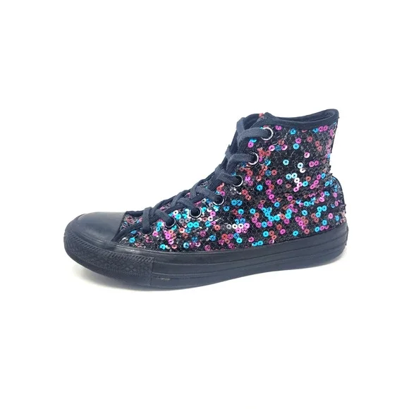 Converse Chuck Taylor Women's Sz 8 Black Sequin Skate Shoes Hi-Top Sneakers - Picture 3 of 10